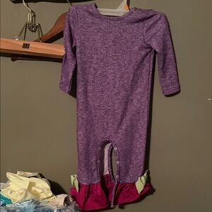 Ricrac & ruffles purple long sleeve romper with ruffle bottoms 24m